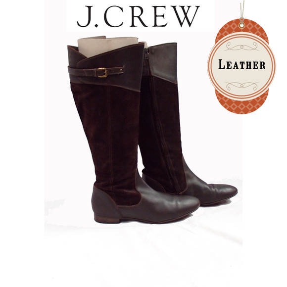 Brown J. Crew Suede and Leather Riding Boots 8 - Picture 1 of 7